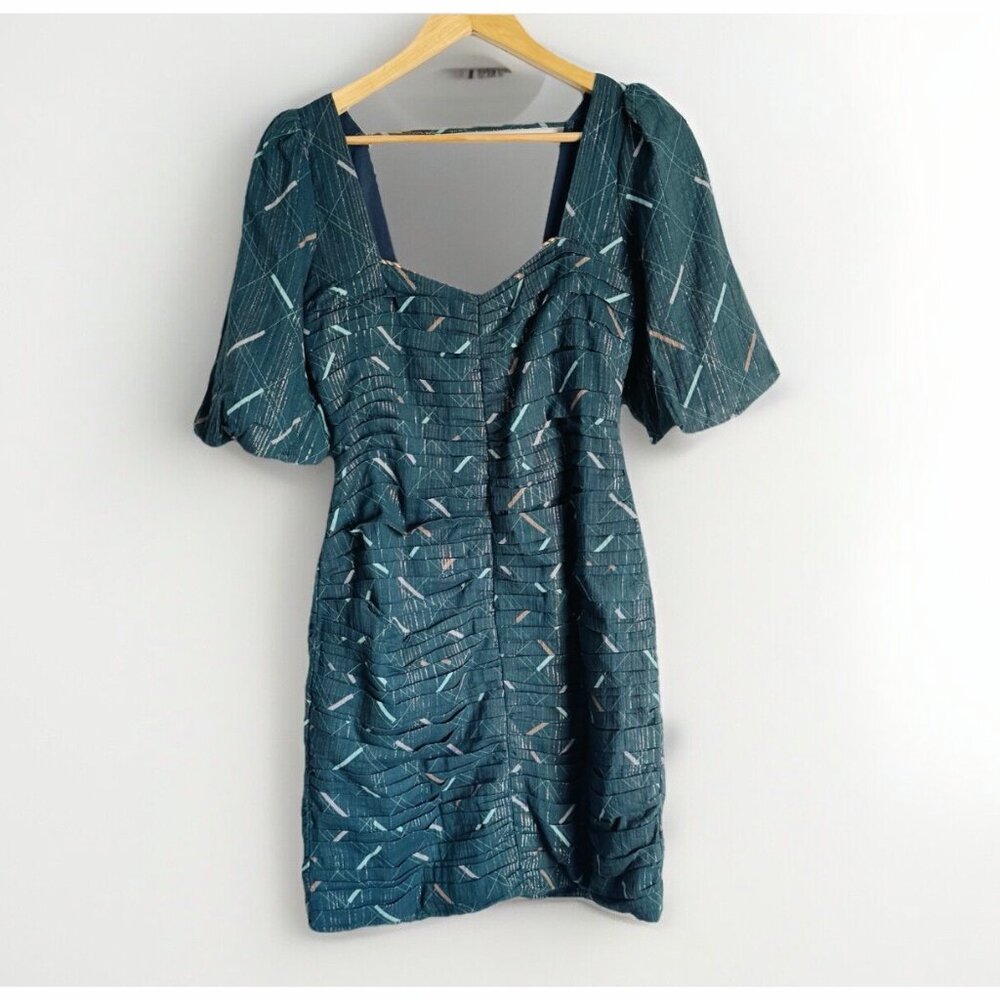 Conditions Apply Teal Mini Dress Women’s Small Puff Sleeve Feminine Party